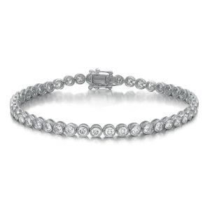 Bezel Set Round Cut Diamond Tennis Bracelet 18K White Gold 3.97Cttw 7 Inches